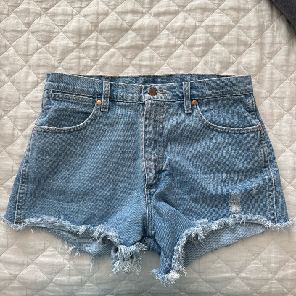Wrangler Blue Frayed Jean Shorts